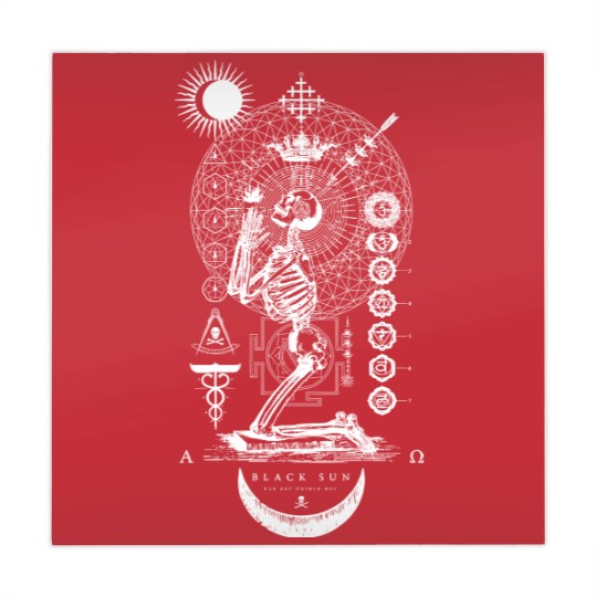 Discover Praying Mahjong Mats BLACK SUN Praying Skeleton - Occult Sacred Geometry
