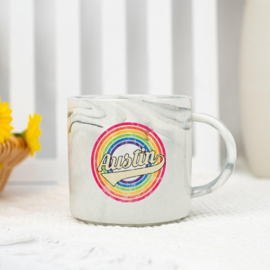 Discover Austin- Retro Rainbow Faded-Style - Austin - Marble Mugs