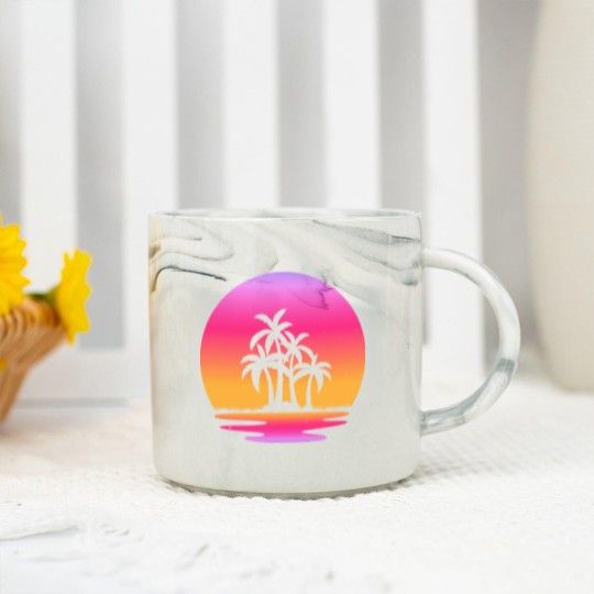 Discover Retro Sunset Retrowave Lake Sunsetby retrohub Marble Mugs