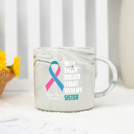 Discover Sister Thyroid Cancer Awareness Blue Pink Teal Rib Marble Mugs
