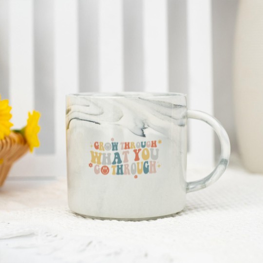 Discover Grow Through What You Go Through, Positive Marble Mugs, Motivational Marble Mugs, Positive Saying Marble Mugs