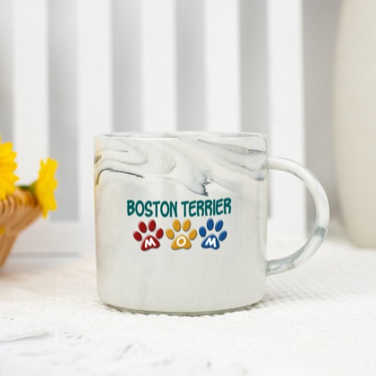 Discover BOSTON TERRIER MOM Paw Print 1 Marble Mugs