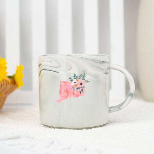 Discover Connecticut Floral - Connecticut State - Marble Mugs