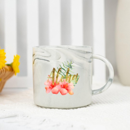 Discover Tropical Leaves Hibiscus Floral Watercolor Aloha Marble Mugs