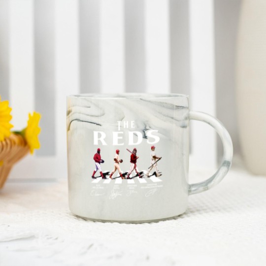 Discover Reds Walking Abbey Road Signatures Baseball Marble Mugs, Elly De La Cruz, Votto, Jonathan India