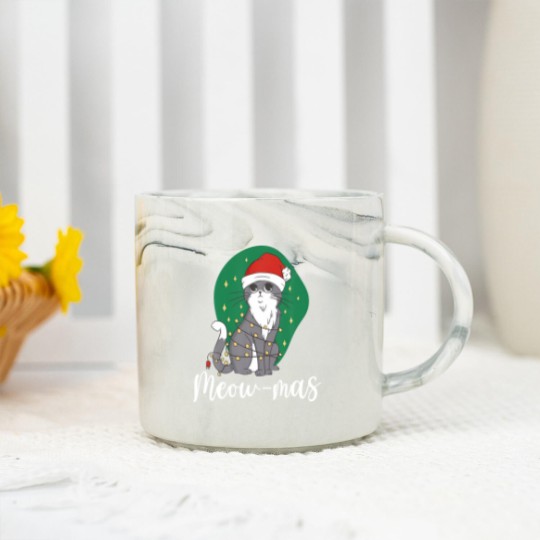 Discover Meow-Mas Cat Christmas Kitten Animal Christmas Tre Marble Mugs