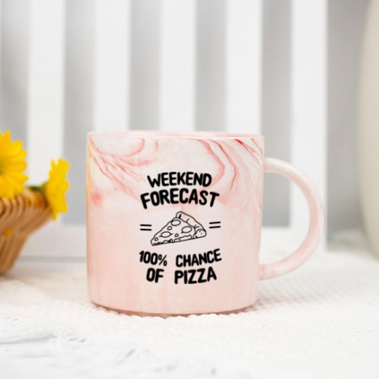 Discover Weekend Forecast 100% Chance of Pizza Marble Mugs