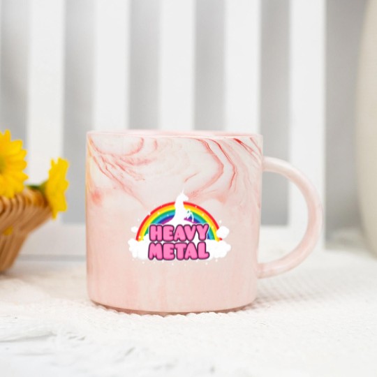 Discover HEAVY METAL! (Funny Unicorn / Rainbow Mosh Parody Marble Mugs
