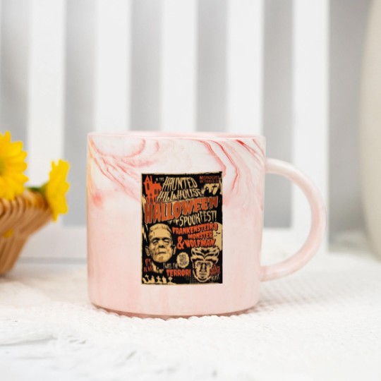 Discover Frankenstein and Wolfman Vintage Retro Halloween , 80's Horror Marble Mugs