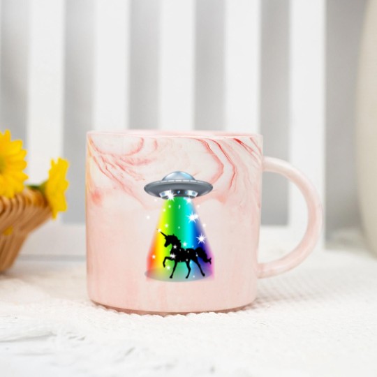Discover Unicorn Rainbow UFO Alien Pony Space Travel Fable Marble Mugs