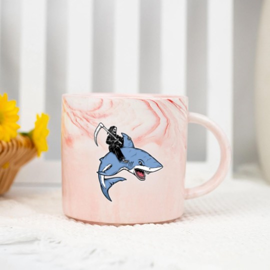 Discover Grim reaper rides a shark Marble Mugs