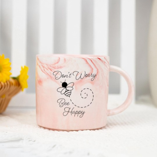 Discover Don't Worry, Bee Happy - Dont Worry Bee Happy - Marble Mugs