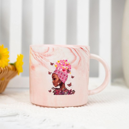 Discover In October We Wear Pink Black Woman Breast Cancer Awareness Marble Mugs