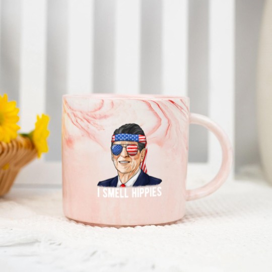 Discover Reagan Ronald Marble Mugs Conservative President I Smell Hippies Marble Mugs