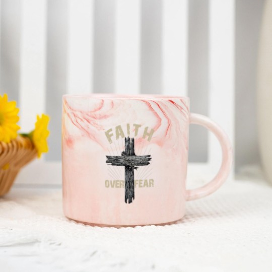 Discover Jesus Christ Cross Faith Over Fear Quote Saying Christian Marble Mugs