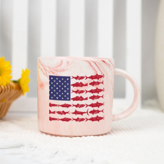 Discover Vintage USA Fish American Flag Marble Mugs Fishing Gifts ABS001