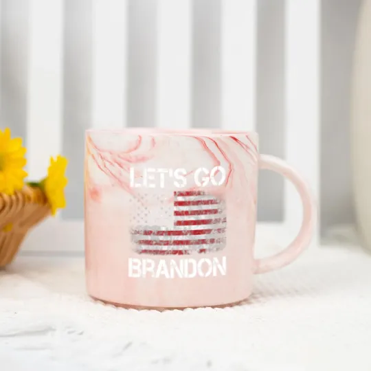 Discover Let's Go Brandon Vintage American Flag Patriotic on back Marble Mugs