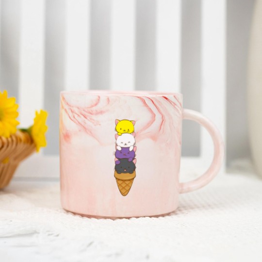 Discover Nonbinary Pride Flag Marble Mugs Non-binary Pride Flag Kawaii Cat Ice Cream Cone Nonbinary
