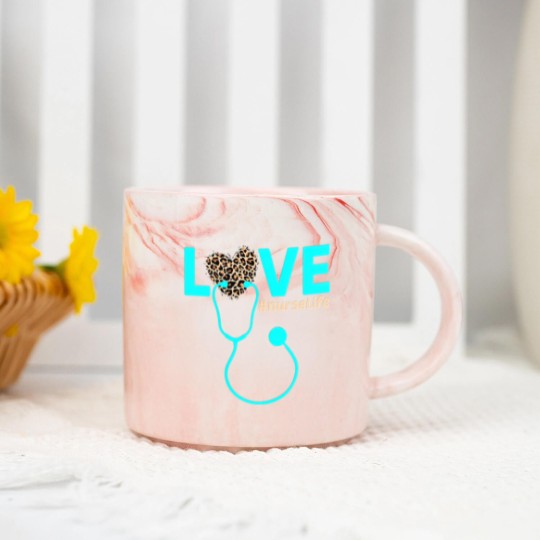 Discover Nurse Life RN LPN CNA Healthcare Cheetah Heart Marble Mugs