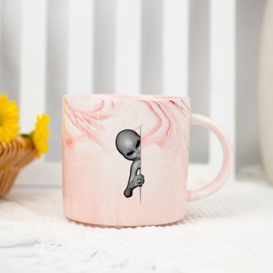 Discover Grey Alien Peeking - Zeta Reticuli Ufonaut - UFO Abduction Marble Mugs