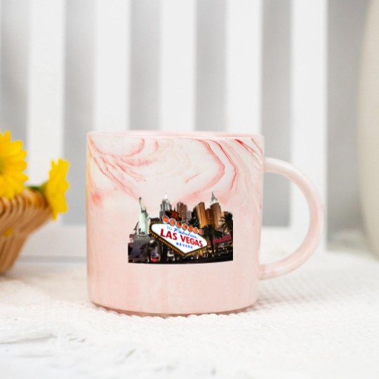Discover Las Vegas Famous Sign Strip Building Skyline Souvenir Gift Marble Mugs