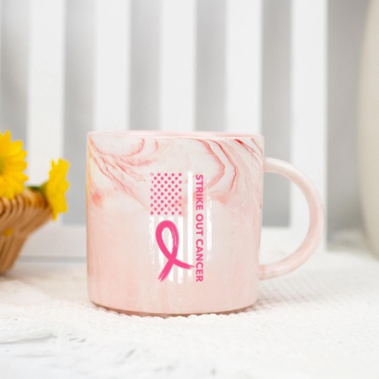 Discover Strike Out Cancer US Flag Marble Mugs