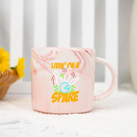 Discover Livin on a Spare Funny Bowling Bowler Marble Mugs