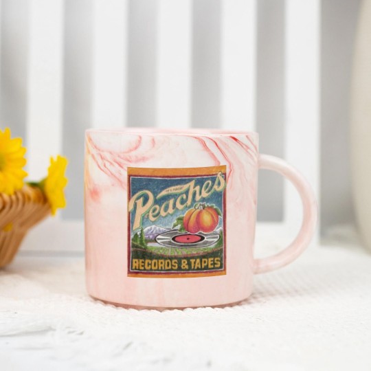 Discover Peaches Marble Mugs Marble Mugs Marble Mugs Marble Mugs Music Graphic Design Marble Mugs Vintage Retro Art 80s 1980s Tapes and Records Unisex Marble Mugs Gift