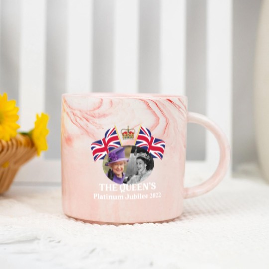 Discover Queen Elizabeth II Platinum Jubilee 2022 CELIBRATION  Emblem Marble Mugs  Union Jack Marble Mugs The Queen's Marble Mugs