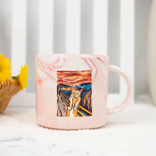 Discover Scream Marble Mugs Funny Tabby Cat Scream Edvard Munch's Painting The Scream