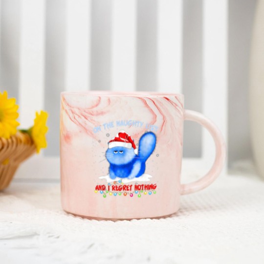 Discover On The Naughty List I Regret Nothing Cat Santa Marble Mugs