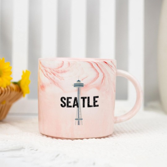 Discover Seattle Space Needle Traveler Souvenir Washington Gift - Seattle Souvenir - Marble Mugs