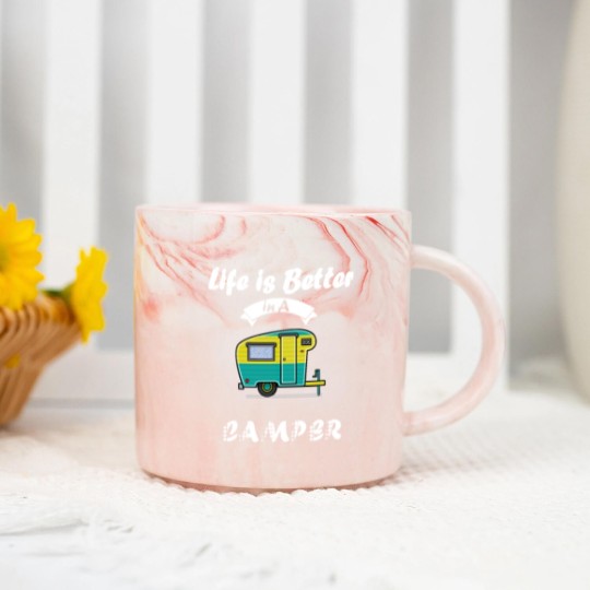 Discover Happy Life in Camper - camping Marble Mugs