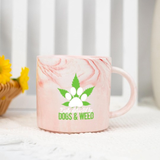 Discover Easily Distracted By Dogs & Weed Marble Mugs