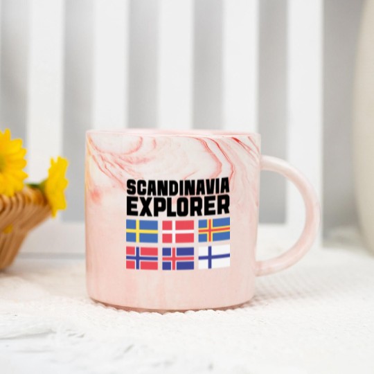 Discover Scandinavia Explorer Flags Iceland Sweden Norway Marble Mugs