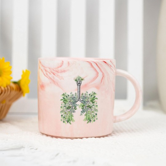 Discover Lung Anatomy, green leaves, Cancer Awareness - Lungs - Marble Mugs