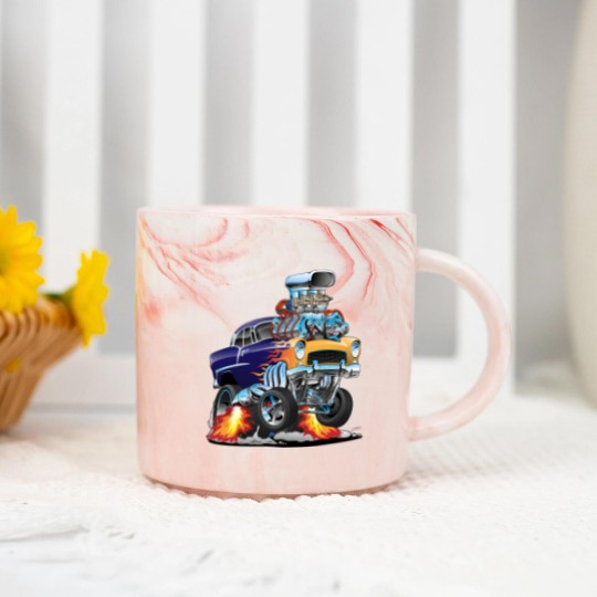Discover Classic Fifties Hot Rod Muscle Car Cartoon - Car - Marble Mugs