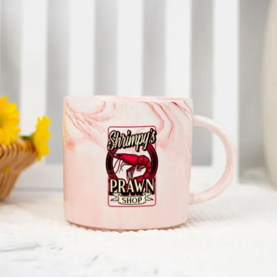 Discover Shrimpy's Prawn Shop Logo. Pawn Shop Prawn Pun Marble Mugs