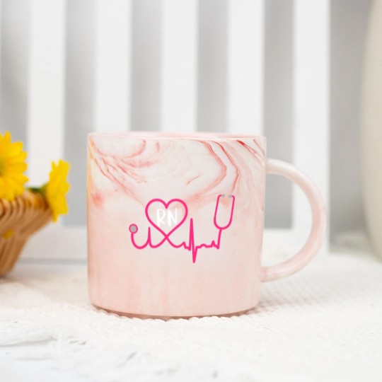 Discover Registered Nurse RN EKG Stethoscope Heart Heartbeat Marble Mugs