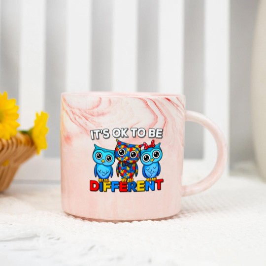 Discover Autism Awareness Cute Owl Animal It's Ok To Be Different Marble Mugs