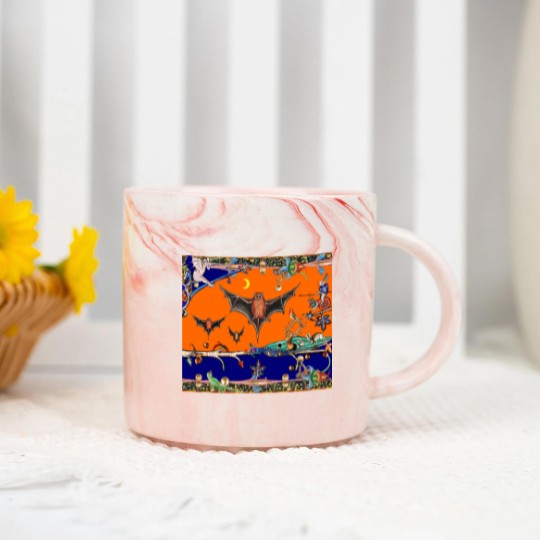 Discover WEIRD MEDIEVAL BESTIARY,FLYING BATS IN NIGHT BLUE Marble Mugs