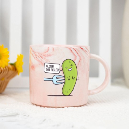Discover Stop! That Pickles Marble Mugs