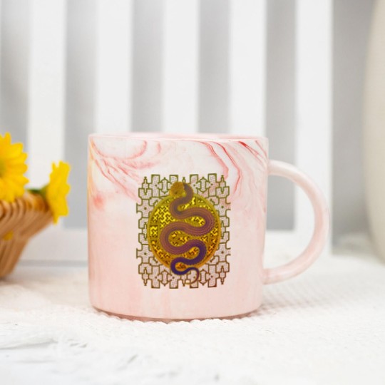 Discover Cosmic Serpent, Kene Anaconda Shipibo Pattern Marble Mugs