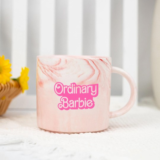Discover Ordinary Barbie Unisex Marble Mugs Jersey Short Sleeve Marble Mugs in White and Barbie Pink
