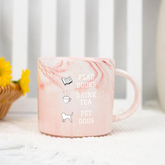 Discover Read Books, Drink Tea, Pet Dogs Marble Mugs