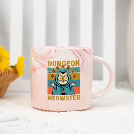 Discover Dungeon Meowster Funny Nerdy-Gamer Cat-D20 Dice RPG Dungeons and Dragons Marble Mugs