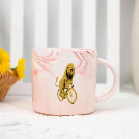 Discover Bicycling Lion Marble Mugs - Screen Printed Unisex Marble Mugs, Lion Marble Mugs, Lion Lovers, Bike Marble Mugs, Alternative Apparel, Dark Cycle Clothing