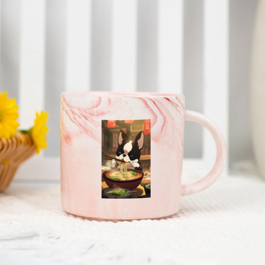 Discover Boston Terrier Eating Ramen Marble Mugs