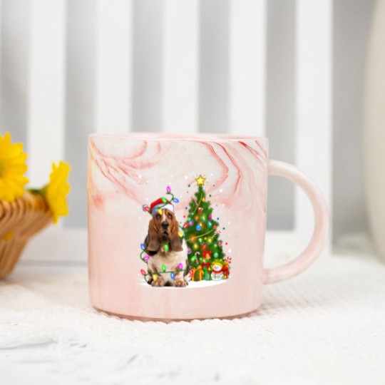 Discover Dog Basset Hound Lighting Xmas Tree Santa Basset Hound Dog Christmas Marble Mugs