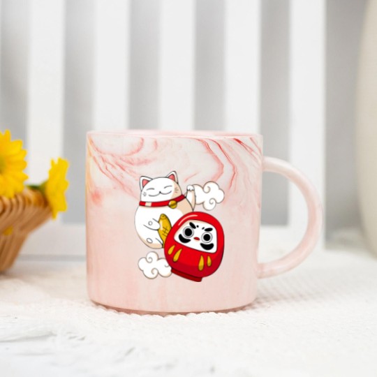 Discover Maneki Neko Lucky Cat Japanese Daruma Doll Kawaii Marble Mugs
